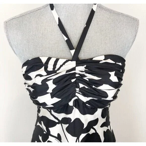 White House Black Market Sz 2 Long 100% Silk Black Halter Strapless Maxi Dress